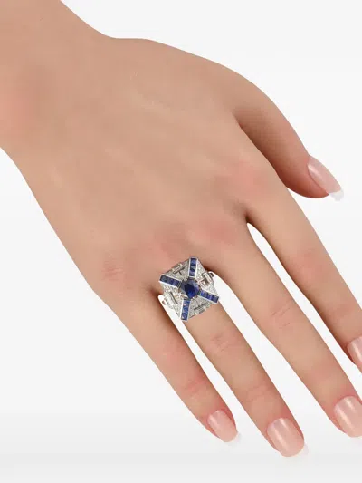 Pre-owned Lb Exclusive Sapphire And Diamond Ring In Silver