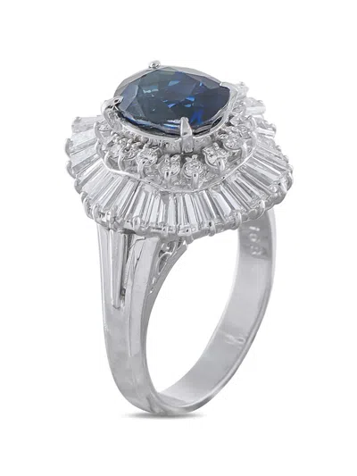 Pre-owned Lb Exclusive Sapphire And Diamond Ring In Silver