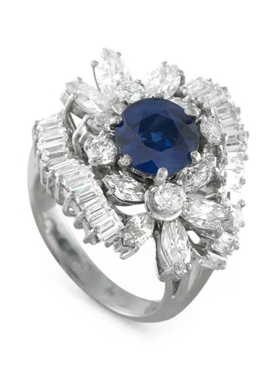 Pre-owned Lb Exclusive Sapphire And Diamond Ring In Silver
