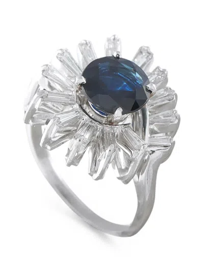 Pre-owned Lb Exclusive Sapphire And Diamond Ring In Silver