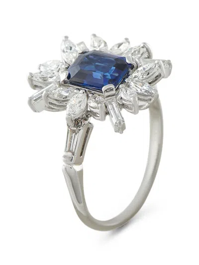 Pre-owned Lb Exclusive Sapphire And Diamond Ring In Silver