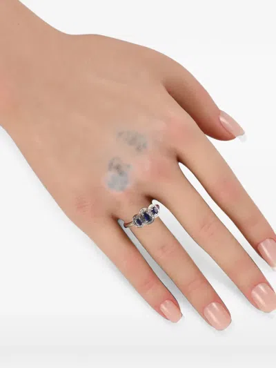 Pre-owned Lb Exclusive Sapphire And Diamond Ring In Silver