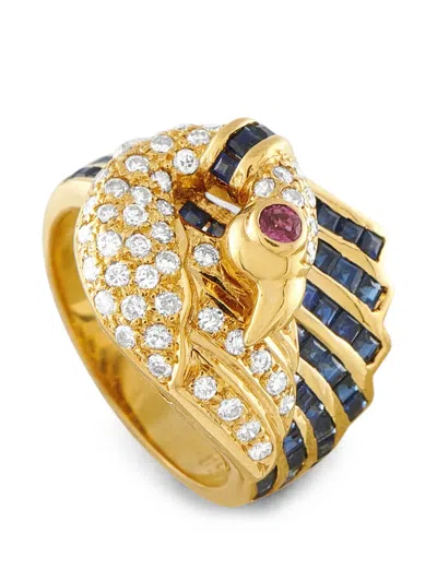 Pre-owned Lb Exclusive Sapphire And Diamond Swan-motif Ring In Gold