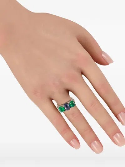 Pre-owned Lb Exclusive Sapphire And Emerald Ring In Silver