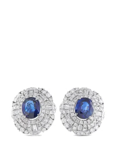 Pre-owned Lb Exclusive Sapphire Diamond Earrings In Silver