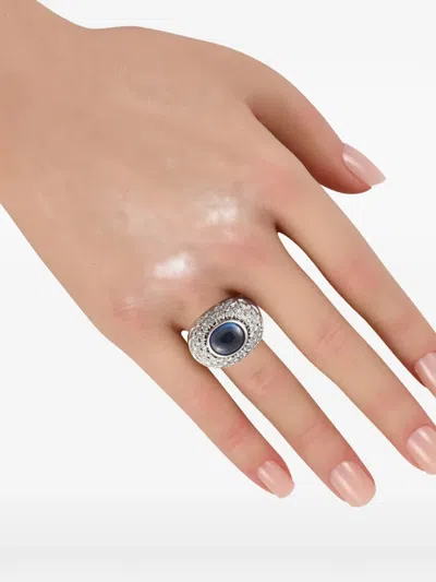 Pre-owned Lb Exclusive Sapphire Diamond Platinum Ring In Silver