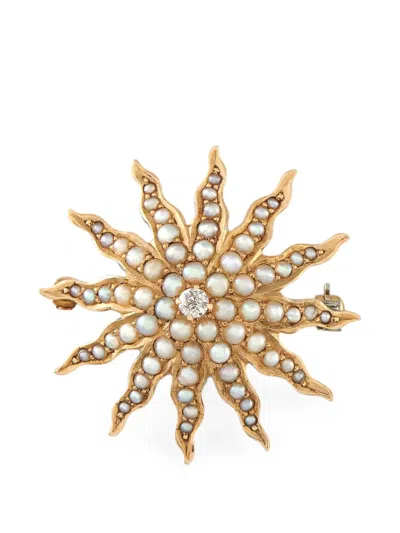 Pre-owned Lb Exclusive Seed Pearl Diamond Starburst Brooch In Gold