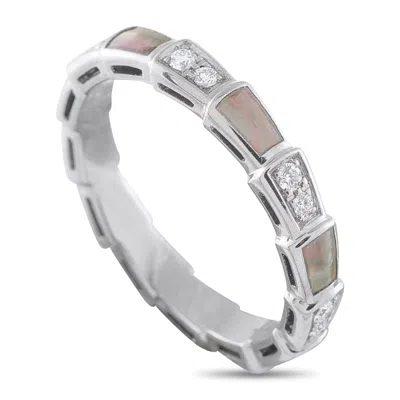 Lb Exclusive Serpenti 18k White Gold 0.41ct Diamond And Mother Of Pearl Ring Bv17-011926 In Silver