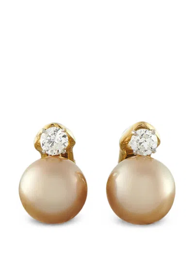 Pre-owned Lb Exclusive South Sea Pearl And Diamond Earrings In Gold