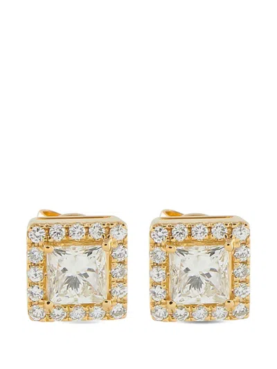 Pre-owned Lb Exclusive Square Diamond Stud Earrings In Gold