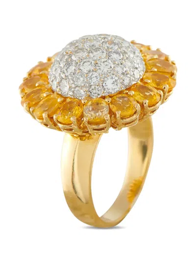 Pre-owned Lb Exclusive Sunflower Diamond And Sapphire Ring In Gold