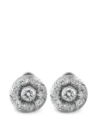 Pre-owned Lb Exclusive Swirl-design Diamond Earrings In Silver