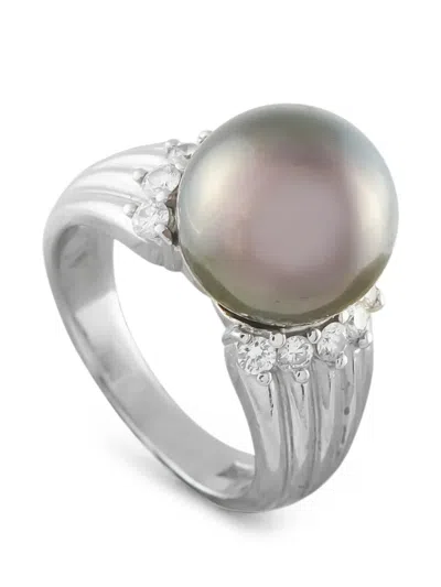 Pre-owned Lb Exclusive Tahitian Pearl And Diamond Ring In Silver