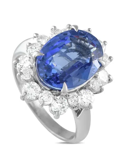 Pre-owned Lb Exclusive Tanzanite And Diamond Halo Ring In Silver