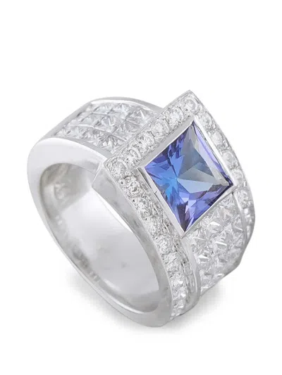 Pre-owned Lb Exclusive Tanzanite And Diamond Ring In Silver