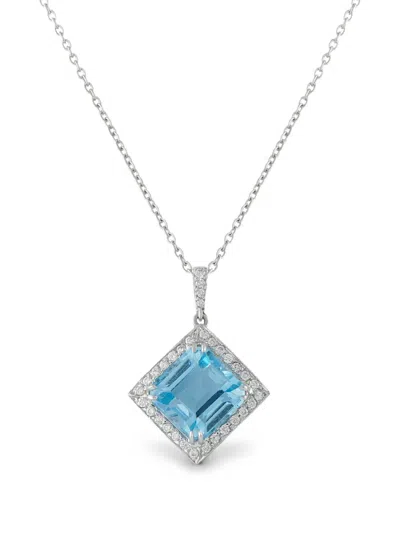 Pre-owned Lb Exclusive Topaz And Diamond Pendant Necklace In Silver