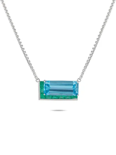 Pre-owned Lb Exclusive Topaz And Emerald Necklace In Silver