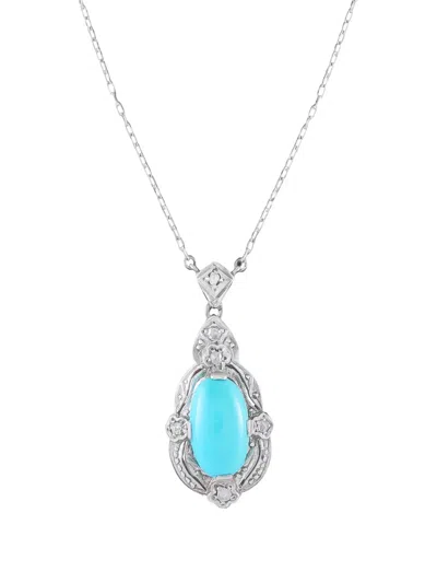 Pre-owned Lb Exclusive Turquoise And Diamond Necklace In Silver
