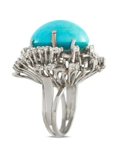 Pre-owned Lb Exclusive Turquoise And Diamond Ring In Silver