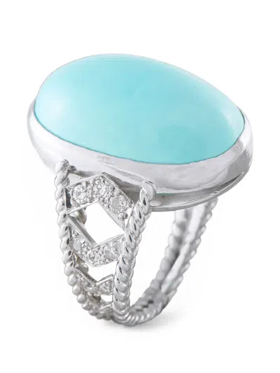 Pre-owned Lb Exclusive Turquoise And Diamond Ring In Silver