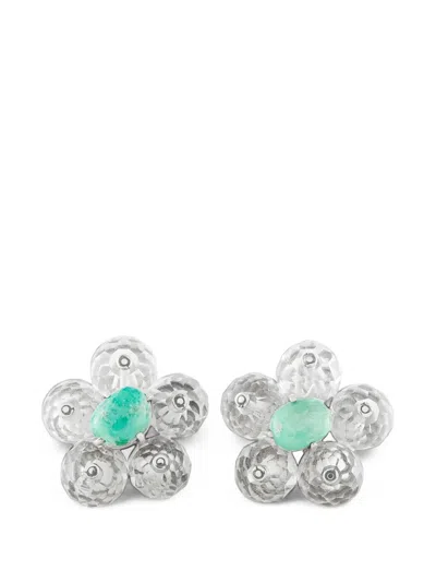 Pre-owned Lb Exclusive Turquoise And Rock Crystal Clip-on Earrings In Silver
