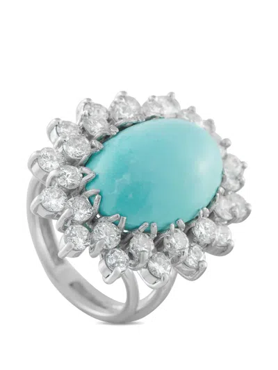 Pre-owned Lb Exclusive Turquoise Diamond Ring In Silver