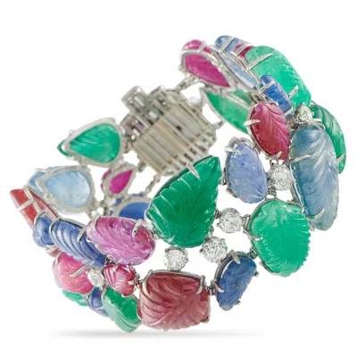 Lb Exclusive Tutti Frutti Platinum 9.50ct Diamond, Emerald, Sapphire, And Ruby Bracelet Mf07-012326 In Multi