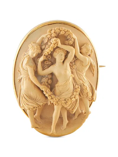Pre-owned Lb Exclusive Victorian Grand Tour Lava Stone Cameo 18k Yellow Gold Brooch