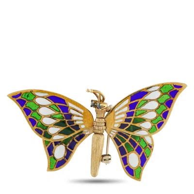 Lb Exclusive Vintage 14k Yellow Gold Plique-jour Butterfly Brooch Mf08-062626