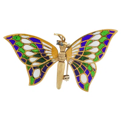 Pre-owned Lb Exclusive Vintage 14k Yellow Gold Plique--jour Butterfly Brooch Mf08-062626