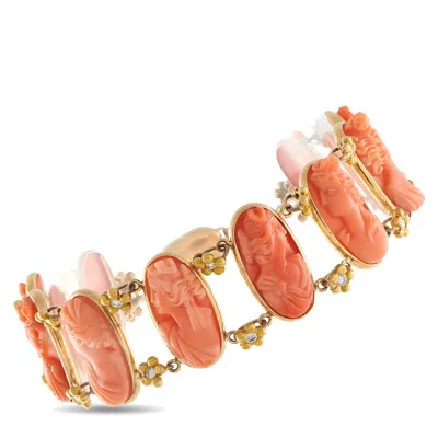 Lb Exclusive Vintage 18k Yellow Gold 0.60ct Diamond And Coral Cameo Bracelet Mf06-050726