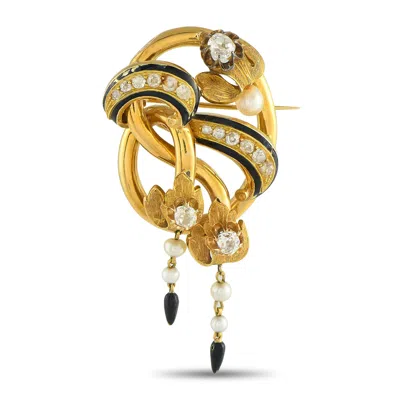 Lb Exclusive Vintage 18k Yellow Gold 2.40ct Diamond And Akoya Pearl Brooch Mf14-081925