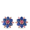 Lb Exclusive Vintage 18k Yellow Gold Diamond, Lapis, And Pink Tourmaline Flower Earrings Mf14-082025 In Blue