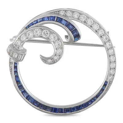 Lb Exclusive Vintage Platinum 1.0ct Diamond And Sapphire Brooch Mf26-062526 In Blue