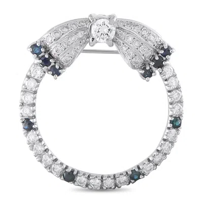 Lb Exclusive Vintage Platinum 1.50ct Diamond And Sapphire Open Circle Bow Brooch Mf01-062426 In Blue