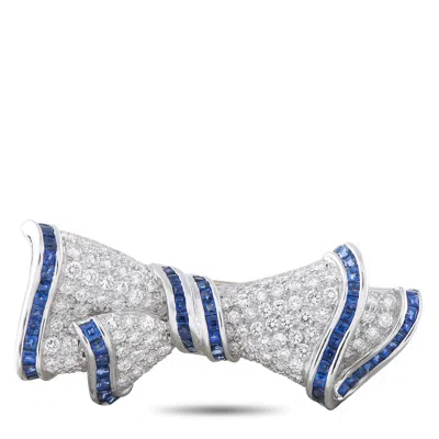 Lb Exclusive Vintage Platinum And 18k Yellow Gold 2.40ct Diamond And Sapphire Bow Brooch Mf03-062926 In White