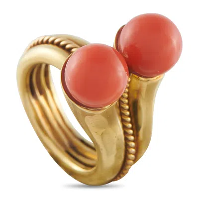 Lb Exclusive Vintage Tambetti 18k Yellow Gold Coral Ring Mf29-122225