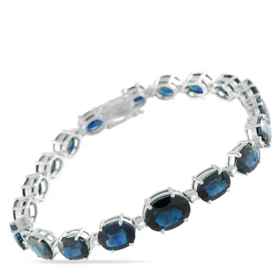 Lb Exclusive White Gold 0.32 Ct Diamond And 25.81 Ct Sapphire Bracelet #5203 In Blue