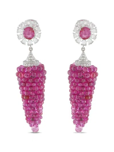 Pre-owned Lb Exclusive White Gold Diamond And Ruby Earrings In Silver