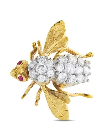 Pre-owned Lb Exclusive Yellow Gold Diamond Bee Brooch