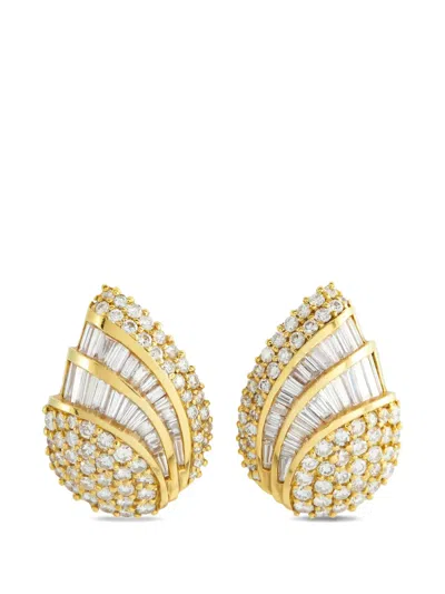 Pre-owned Lb Exclusive Yellow Gold Diamond Clip-on Earrings