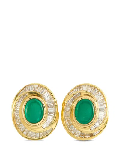 Pre-owned Lb Exclusive Yellow Gold Diamond Emerald Clip-on Earrings