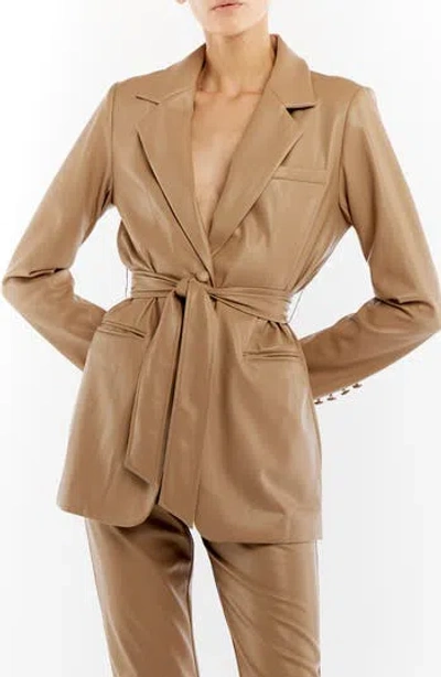 Lblc The Label Bardot Belted Faux Leather Jacket In Brown