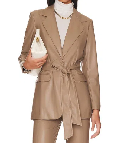 Lblc The Label Bardot Faux Leather Belted Jacket In Taupe In Grey