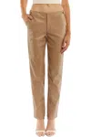 Lblc The Label Chloe Faux Leather Trouser With Waistline Button In Taupe In Brown