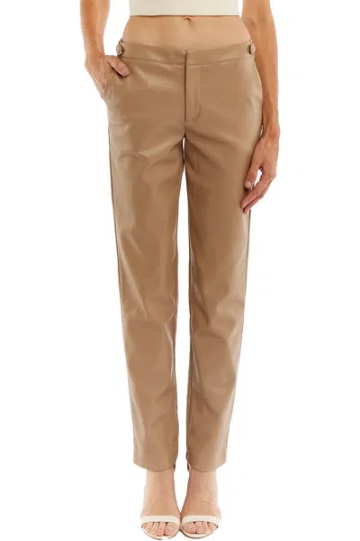 Lblc The Label Chloe Faux Leather Trouser With Waistline Button In Taupe In Multi