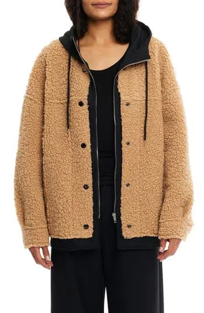 Lblc The Label Indie Faux Shearling Hooded Jacket In Multi
