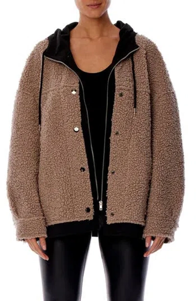 Lblc The Label Indie Faux Shearling Hooded Jacket In Brown