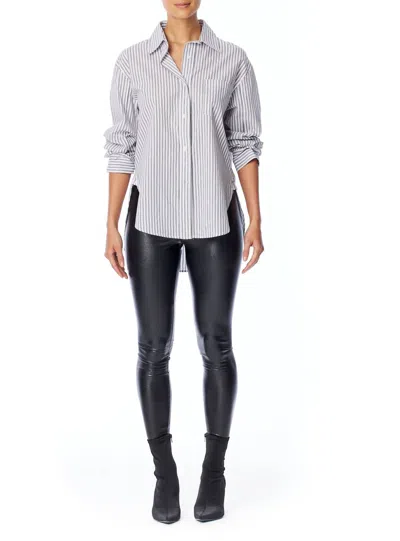 Lblc The Label Iris Stripe Button Up Shirt In Charcoal And White In Gray
