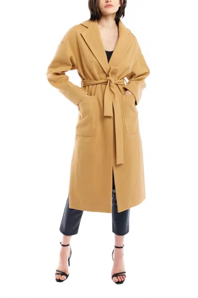 Lblc The Label Marie Tie Front Midi Trench Jacket In Camel In Brown